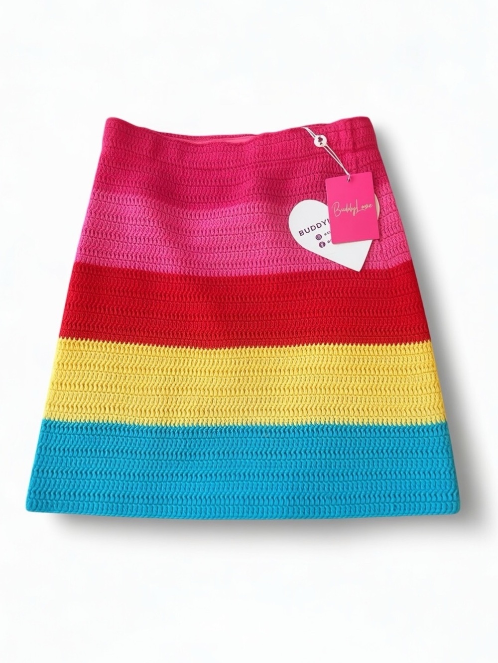 BuddyLove Far Out Rainbow Crochet Knit Mini Skirt NWT Festival Beach Size S​